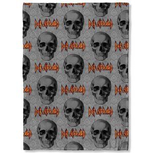 New Licensed Def Leppard Rock Band Plush Throw Blanket Gift Music Skull Damask